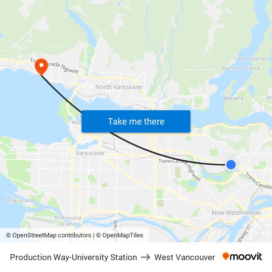 Production Way-University Station to West Vancouver map