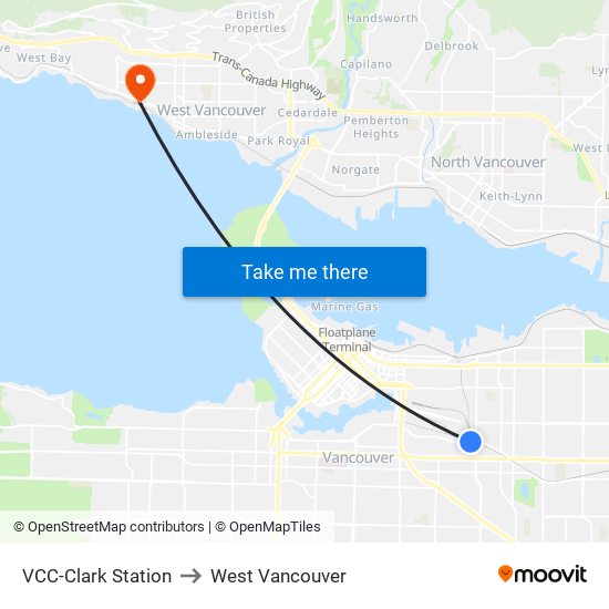 VCC-Clark Station to West Vancouver map