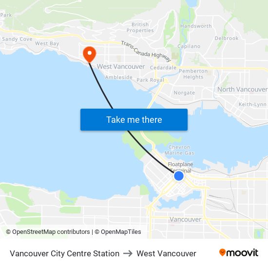 Vancouver City Centre Station to West Vancouver map