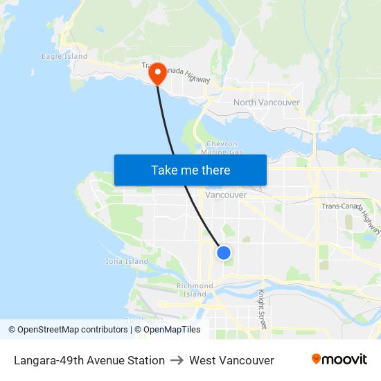 Langara-49th Avenue Station to West Vancouver map