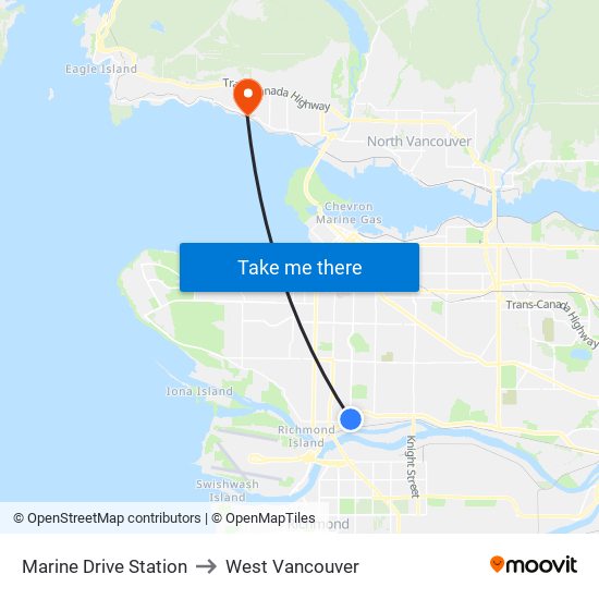 Marine Drive Station to West Vancouver map