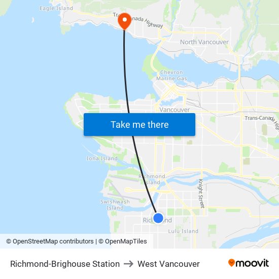 Richmond-Brighouse Station to West Vancouver map