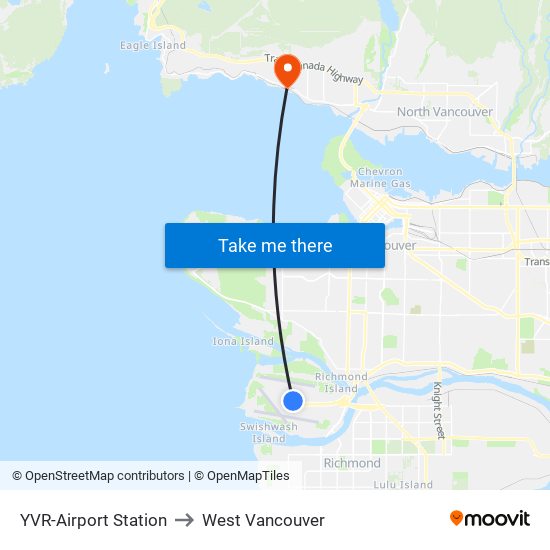 YVR-Airport Station to West Vancouver map