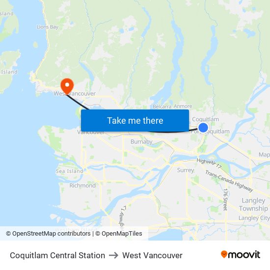 Coquitlam Central Station to West Vancouver map