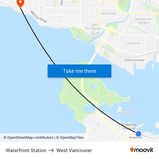 Waterfront Station to West Vancouver map