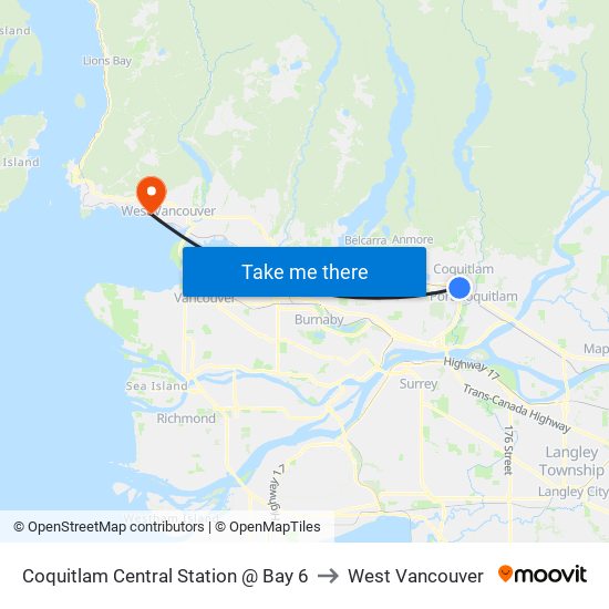 Coquitlam Central Station @ Bay 6 to West Vancouver map