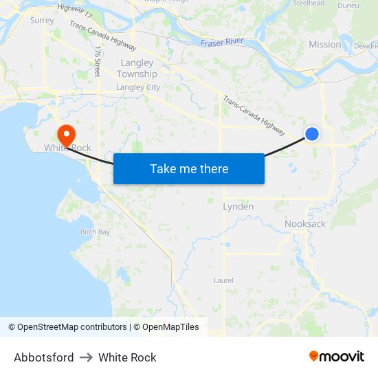 Abbotsford to White Rock map