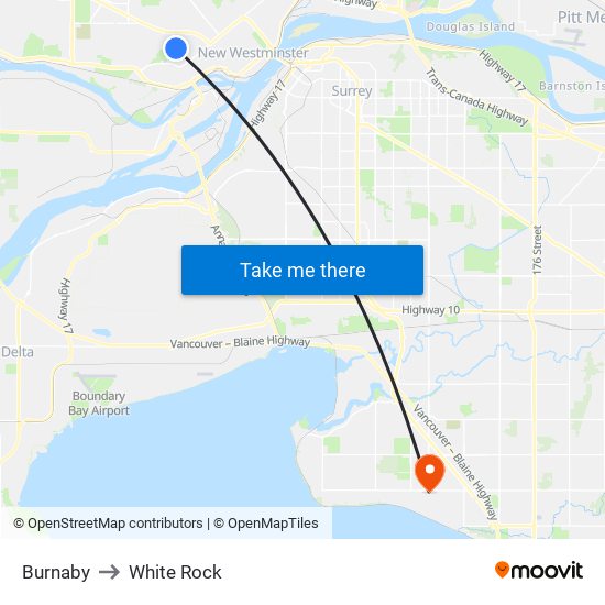 Burnaby to White Rock map