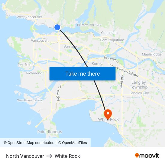 North Vancouver to White Rock map