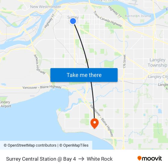 Surrey Central Station @ Bay 4 to White Rock map