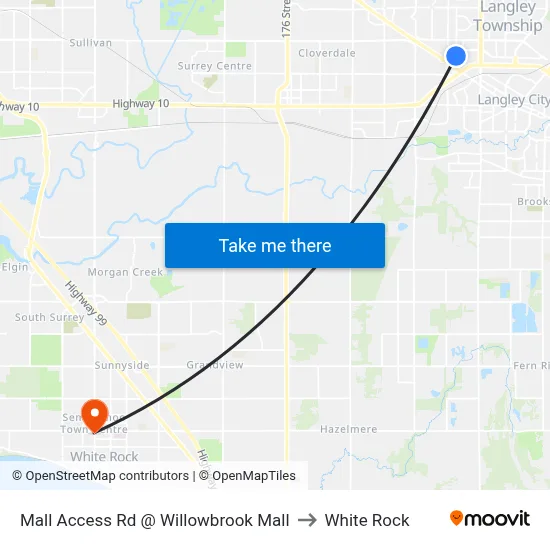 Mall Access Rd @ Willowbrook Mall to White Rock map