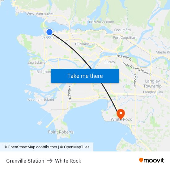 Granville Station to White Rock map