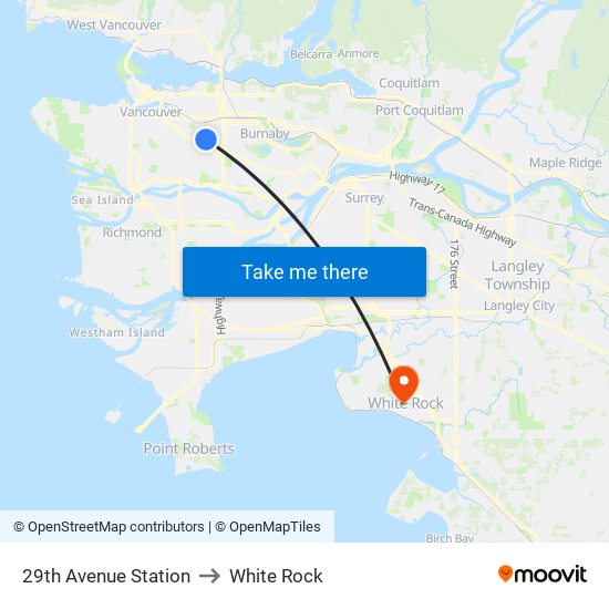 29th Avenue Station to White Rock map