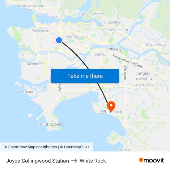 Joyce-Collingwood Station to White Rock map