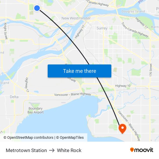 Metrotown Station to White Rock map