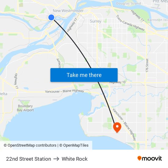 22nd Street Station to White Rock map