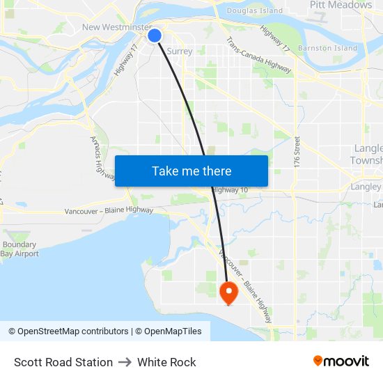 Scott Road Station to White Rock map