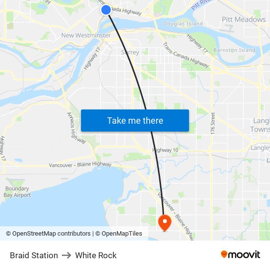 Braid Station to White Rock map