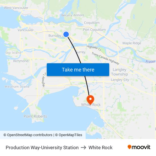 Production Way-University Station to White Rock map