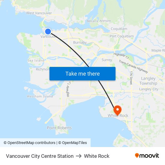 Vancouver City Centre Station to White Rock map