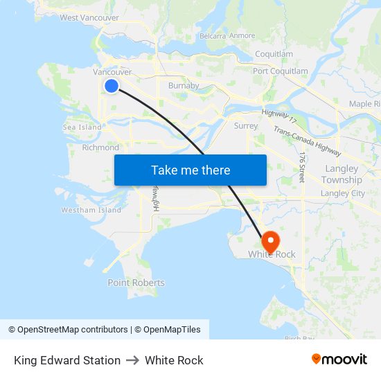 King Edward Station to White Rock map