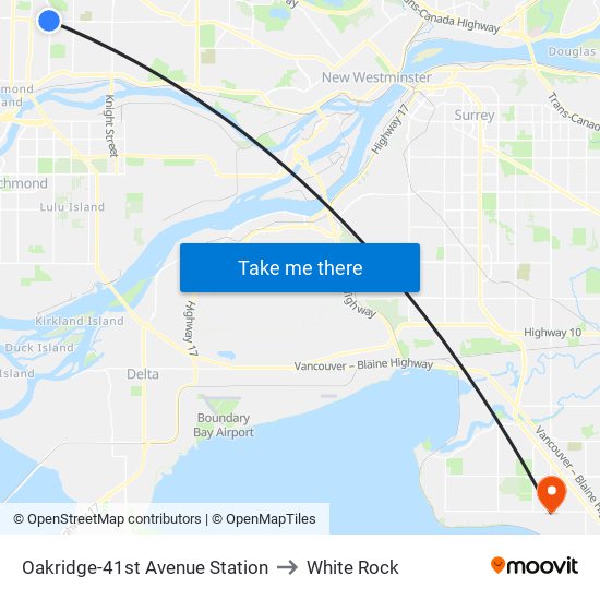 Oakridge-41st Avenue Station to White Rock map