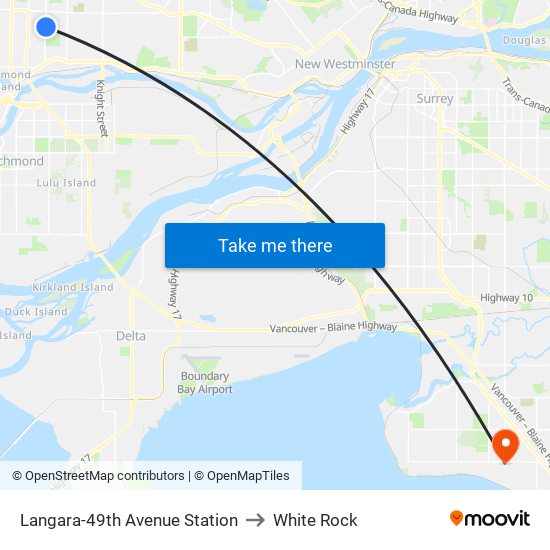 Langara-49th Avenue Station to White Rock map