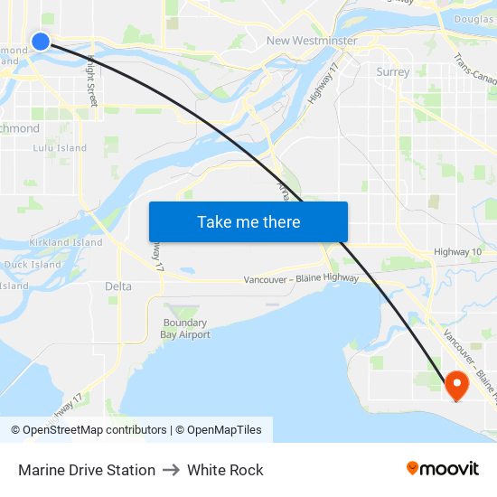 Marine Drive Station to White Rock map
