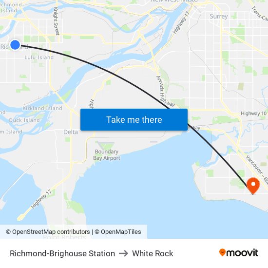 Richmond-Brighouse Station to White Rock map