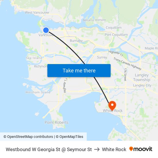 Westbound W Georgia St @ Seymour St to White Rock map