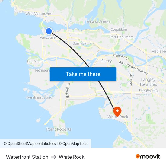 Waterfront Station to White Rock map