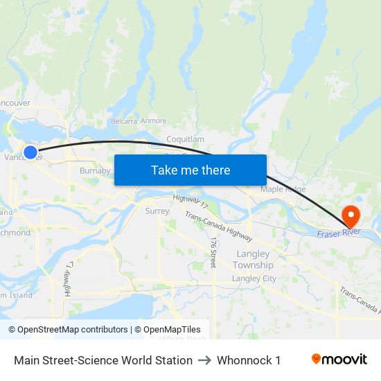 Main Street-Science World Station to Whonnock 1 map