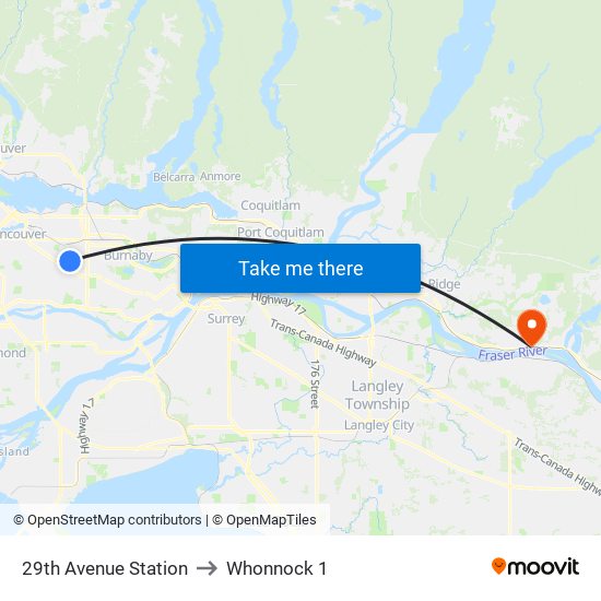 29th Avenue Station to Whonnock 1 map