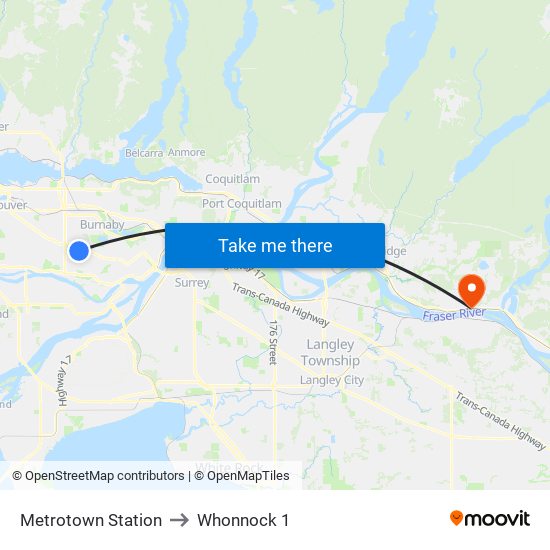 Metrotown Station to Whonnock 1 map