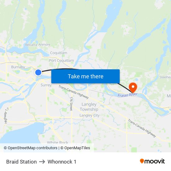 Braid Station to Whonnock 1 map