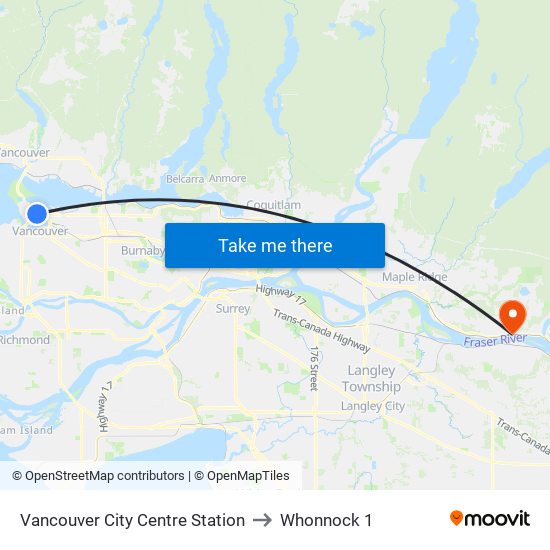 Vancouver City Centre Station to Whonnock 1 map