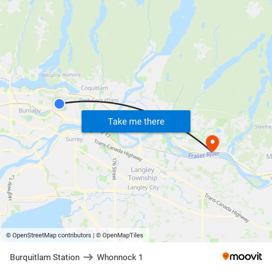 Burquitlam Station to Whonnock 1 map