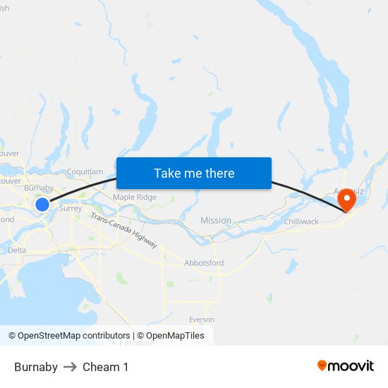 Burnaby to Cheam 1 map