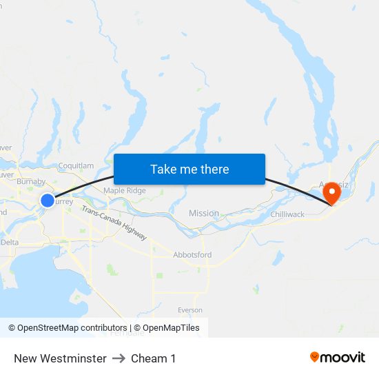 New Westminster to Cheam 1 map