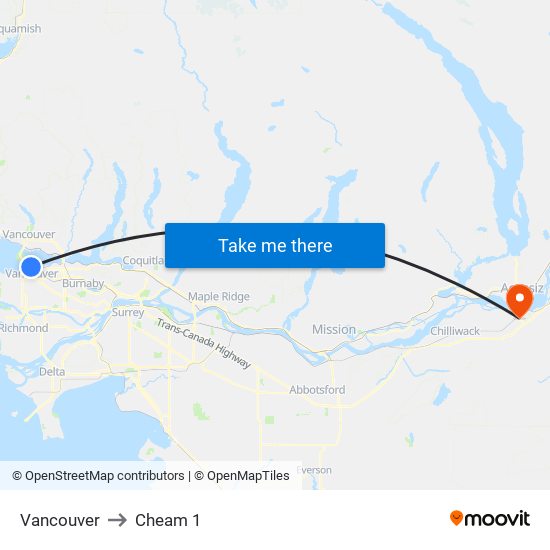 Vancouver to Cheam 1 map