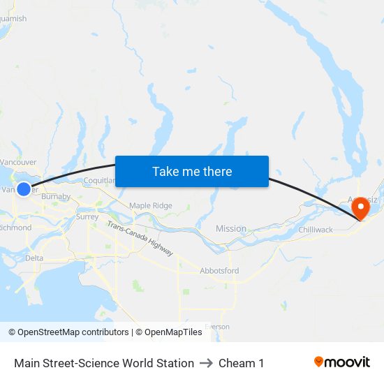 Main Street-Science World Station to Cheam 1 map
