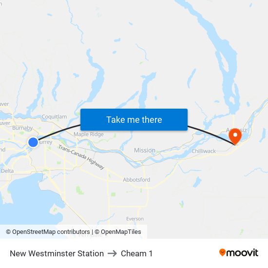 New Westminster Station to Cheam 1 map