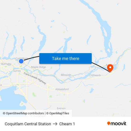 Coquitlam Central Station to Cheam 1 map