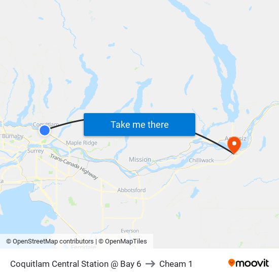 Coquitlam Central Station @ Bay 6 to Cheam 1 map