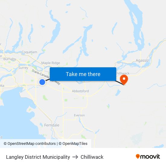 Langley District Municipality to Chilliwack map