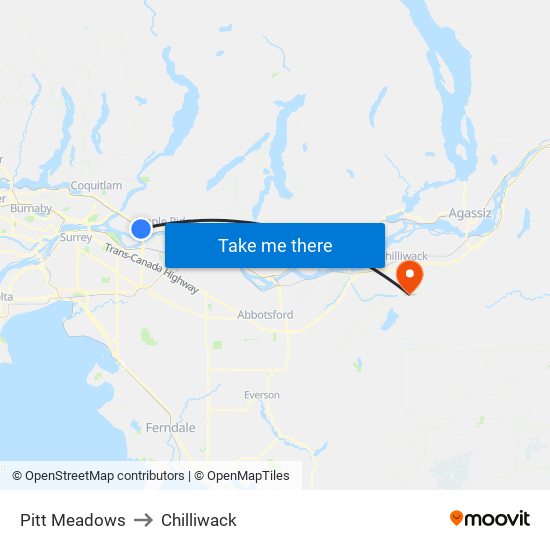 Pitt Meadows to Chilliwack map