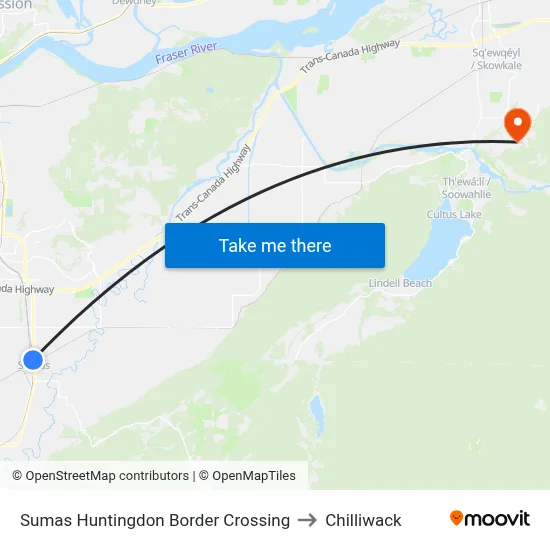 Sumas Huntingdon Border Crossing to Chilliwack map