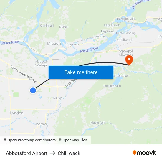 Abbotsford Airport to Chilliwack map