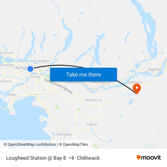 Lougheed Station @ Bay 8 to Chilliwack map