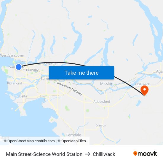 Main Street-Science World Station to Chilliwack map